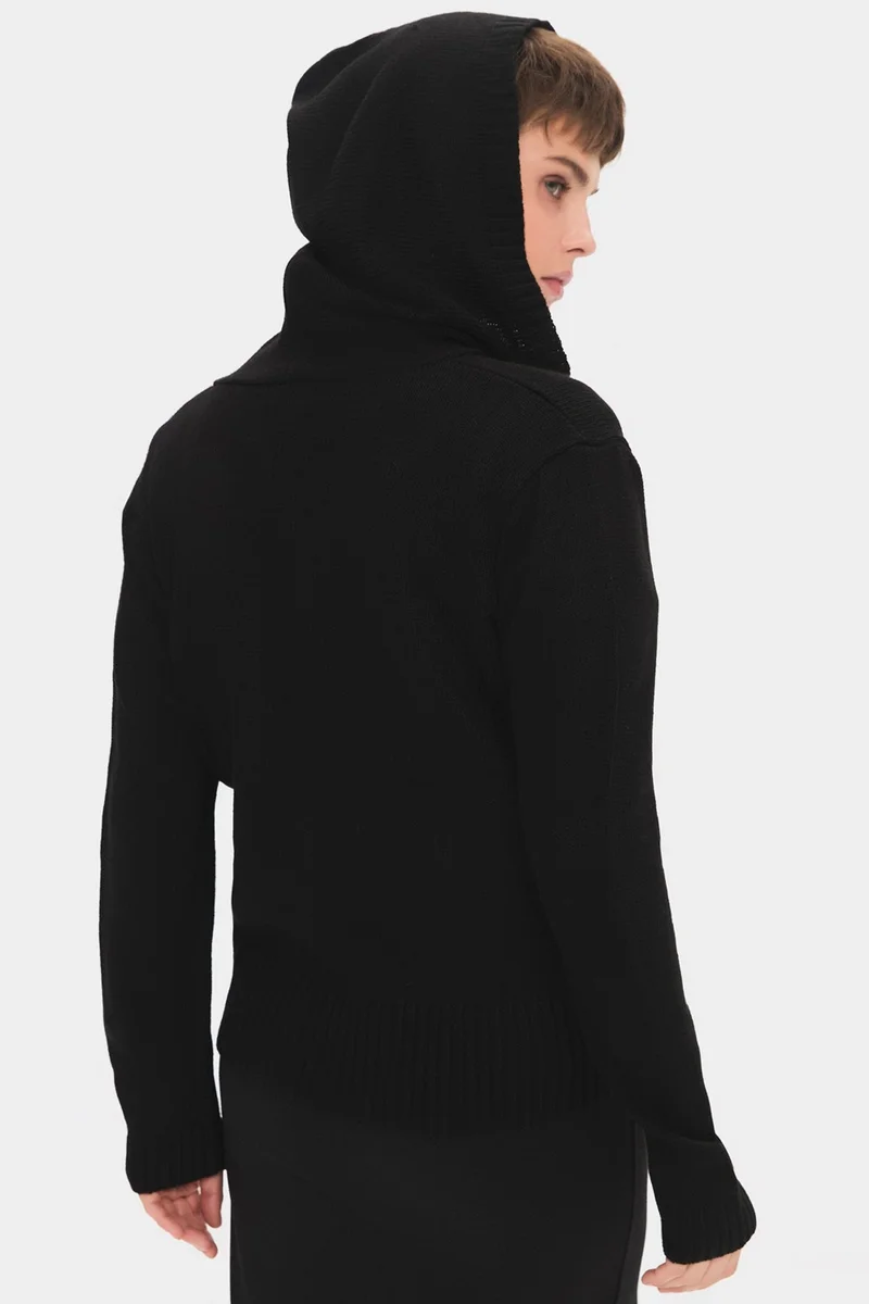 جون Women's Body-fitting Zippered Hooded Knitwear Cardigan
