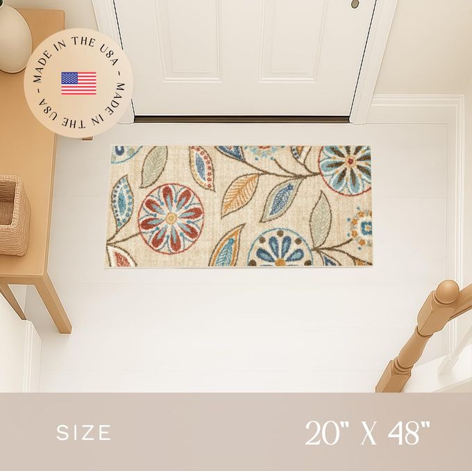 Maples Rugs Reggie Floral Runner Rug Made in USA Washable, Non Slip Indoor Carpet for Kitchen, Hallway, and Laundry Room, 1'8 x 4', Beige - Image 3