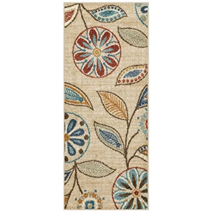 Maples Rugs Reggie Floral Runner Rug Made in USA Washable, Non Slip Indoor Carpet for Kitchen, Hallway, and Laundry Room, 1'8 x 4', Beige - Image 4