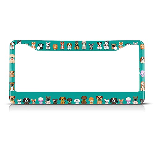 Beabes Cute Dogs License Plate Frame Pet Bulldog Animal Funny Novelty License Plate Frame Puppy Dachshund License Plate Car Tag Holder Metal License Plate Frame for US Vehicles Standard - Image 1