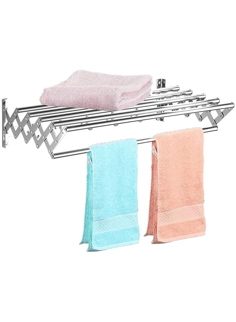 DubaiGallery Clothes Drying Rack Folding Towel Rack Laundry Dryer Wall Mounted Hanger Indoor Outdoor With Hooks Metal Silver Space Saver  - Image 1
