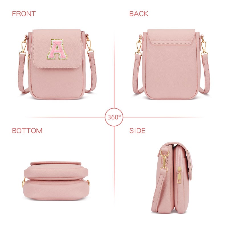 CLOUDWINGS Gift for Girls Small Initial Crossbody Bag for Teens Vegan Leather Cell Phone Kids Purse (Pink-A) - Image 5