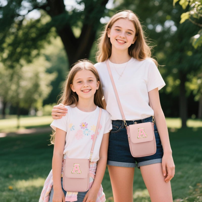 CLOUDWINGS Gift for Girls Small Initial Crossbody Bag for Teens Vegan Leather Cell Phone Kids Purse (Pink-A) - Image 3