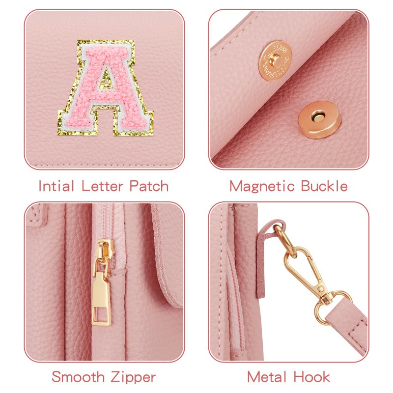 CLOUDWINGS Gift for Girls Small Initial Crossbody Bag for Teens Vegan Leather Cell Phone Kids Purse (Pink-A) - Image 4