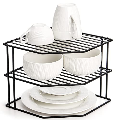 Frcctre 3-Tier Kitchen Corner Shelf Rack Counter and Cabinet Organizer, 9x9x7.5 Inch Metal Wire Kitchen Counter Pantry Cabinet Organizer and Storage Shelf for Plates, Cups, Dishes - Image 1