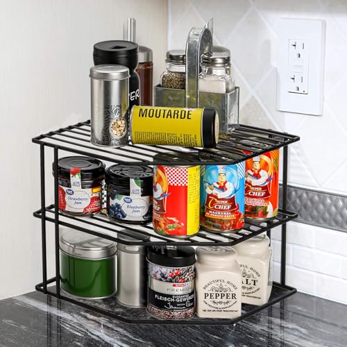 Frcctre 3-Tier Kitchen Corner Shelf Rack Counter and Cabinet Organizer, 9x9x7.5 Inch Metal Wire Kitchen Counter Pantry Cabinet Organizer and Storage Shelf for Plates, Cups, Dishes - Image 3