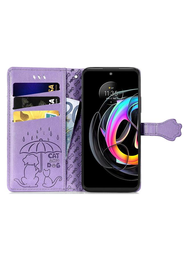 S-TOP Case For Motorola Moto Edge 20 Lite Lovely Cat and Dog Embossing Pattern Horizontal Flip Leather Case , with Holder & Card Slots & Wallet & Cartoon Clasp & Lanyard - Image 3