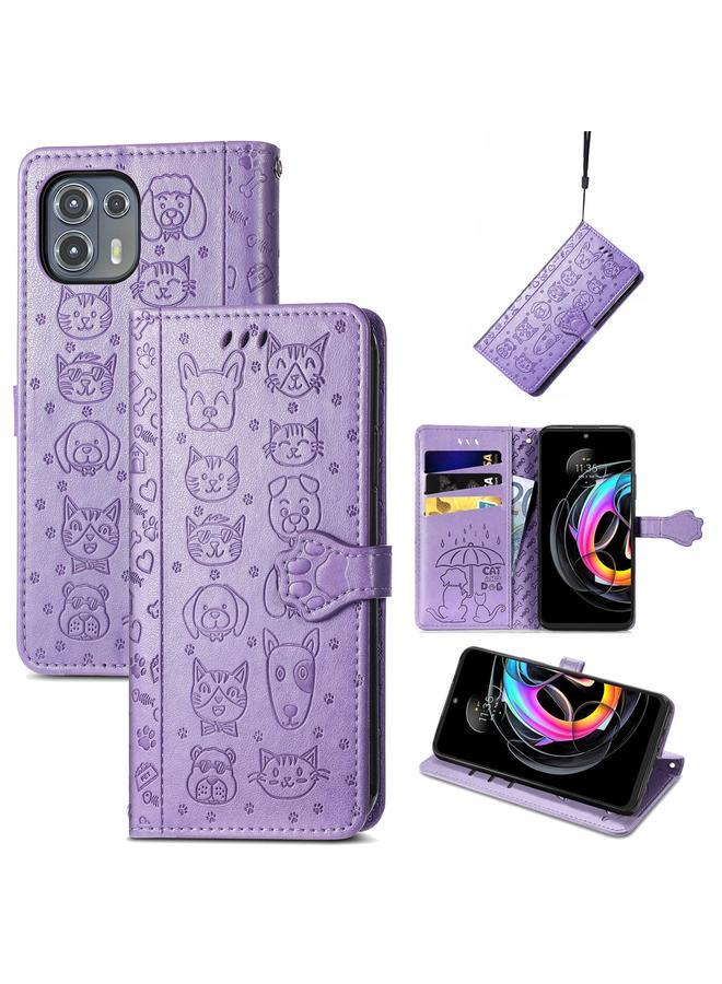 S-TOP Case For Motorola Moto Edge 20 Lite Lovely Cat and Dog Embossing Pattern Horizontal Flip Leather Case , with Holder & Card Slots & Wallet & Cartoon Clasp & Lanyard - Image 1