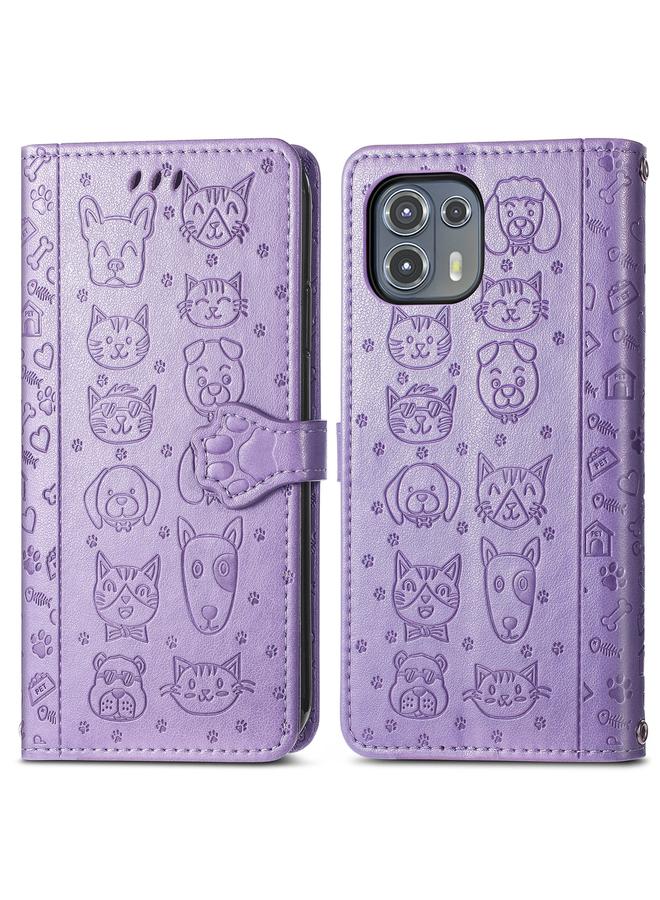 S-TOP Case For Motorola Moto Edge 20 Lite Lovely Cat and Dog Embossing Pattern Horizontal Flip Leather Case , with Holder & Card Slots & Wallet & Cartoon Clasp & Lanyard - Image 2