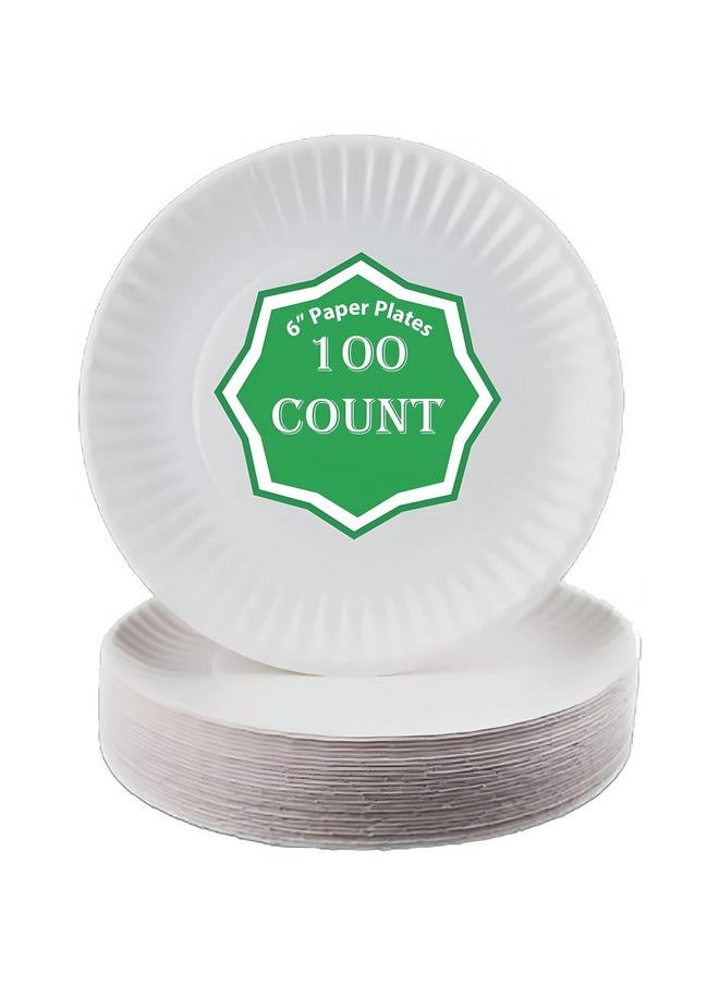 Spa Stix Spa Stix 6" Disposable Paper Plate - Pack of 100ct (SS-Paper Plate 6-100),White  - Image 1