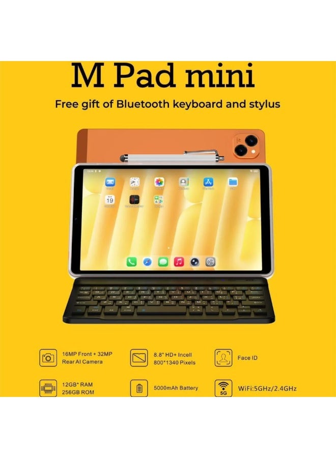 إم-هورس جهاز لوحي M-HORSE M Pad MINI بنظام أندرويد وشاشة 8.8 بوصة، مع لوحة مفاتيح ذكية تعمل بالبلوتوث وقلم، ذاكرة وصول عشوائي (RAM) سعة 12 جيجابايت، سعة تخزين 256 جيجابايت، واي فاي، شريحة اتصال، اللون البرتقالي. - Image 3