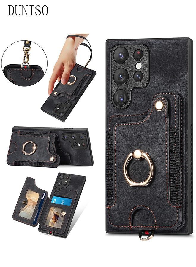 DUNISO Samsung Galaxy S23 Ultra Phone Case 6.8'' Faux Leather Wallet with Credit Card Holder Anti-fall Anti-fingerprint Phone Cover with Hand Starp for Samsung Galaxy S23 Ultra - Image 4