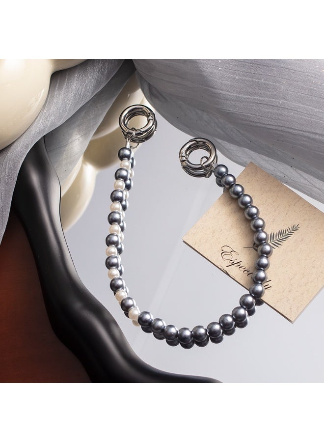 NIBEMINENT Beaded Phone Lanyard, Anti Lost Removable Wrist Strap, Pearl Necklace Bracelet Pendant, Phone Keychain Lanyard, White