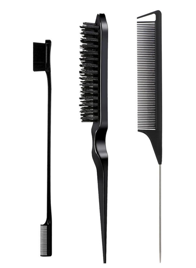 Much Hotter Comb Set, Black comb,3 Pcs. slick back hair brush,Slick Back Brush with Edge Brush, styling comb for kids for middle part，Rat Tail Comb, Teasing Brush Set for Smoothing brush Baby Hair - Image 1