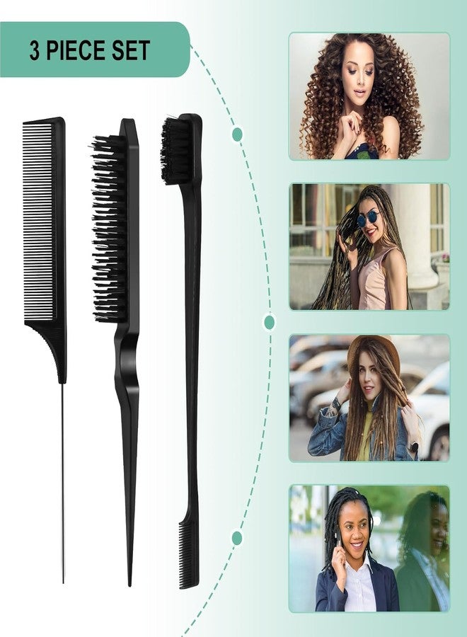 Much Hotter Comb Set, Black comb,3 Pcs. slick back hair brush,Slick Back Brush with Edge Brush, styling comb for kids for middle part，Rat Tail Comb, Teasing Brush Set for Smoothing brush Baby Hair - Image 2