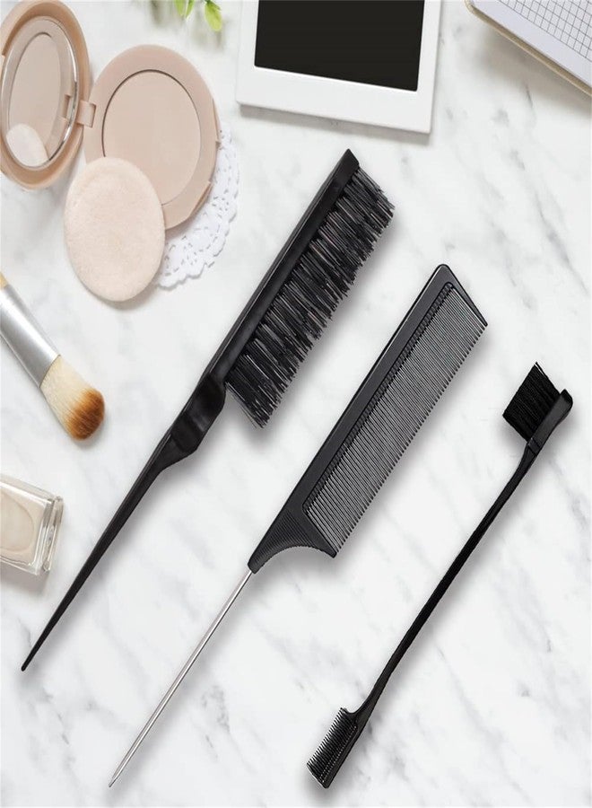 Much Hotter Comb Set, Black comb,3 Pcs. slick back hair brush,Slick Back Brush with Edge Brush, styling comb for kids for middle part，Rat Tail Comb, Teasing Brush Set for Smoothing brush Baby Hair - Image 4