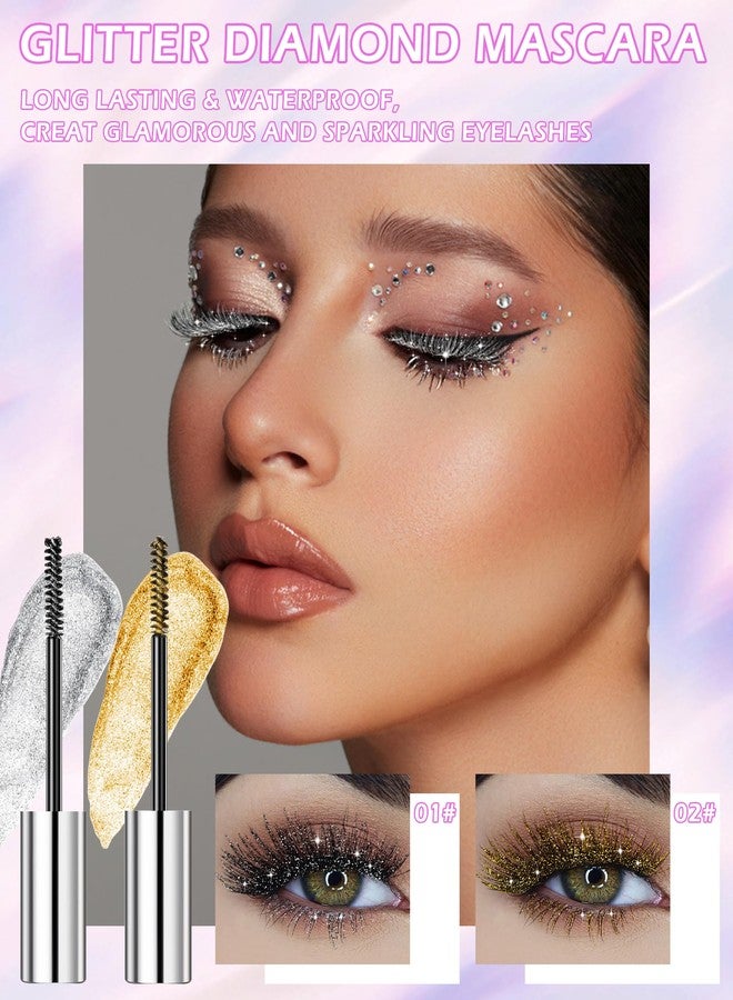 LYSdefeu Glitter Diamond Mascara-1Pcs Silver Colored Metallic Shimmer Mascara, Long Lasting Waterproof Sparkly Tubing Mascara, Voluminous Curling Eyelashes, Makeup Gift for Women Party Stage Use-01 - Image 2