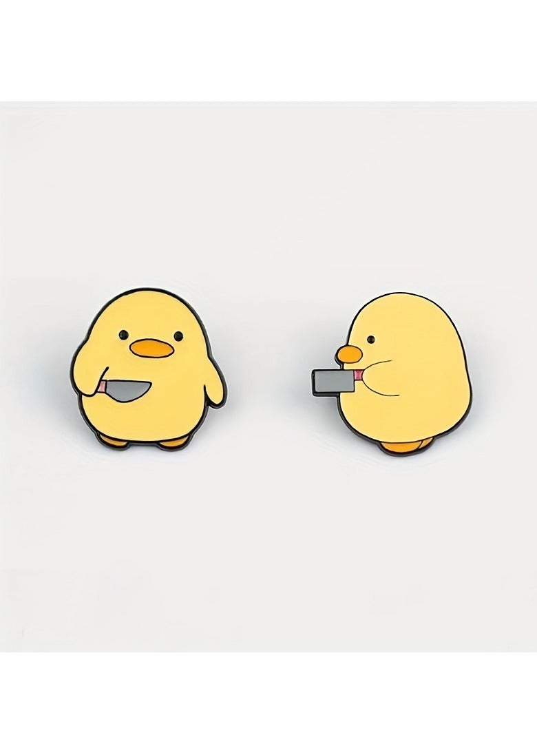 2pcs Adorable Cartoon Duck Brooch Pin Badge - Alloy Material, Cute Animal Design, No Mosaic, Plating-Free, DIY Decorative Accessory for Clothes, Backpack, and Funny Gift Idea for Friends  - Image 1