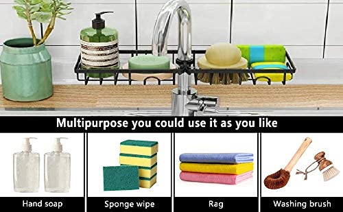 Styxon 2 Pcs Faucet Storage Soap Sponge Dish Hanging Holder Metal Sink Caddy Organizer Drainer Clamp Rack for Kitchen Bathroom Tap Rack - Standard | Metal, Black (2 Pic Soap Sponge Dish) - Image 2