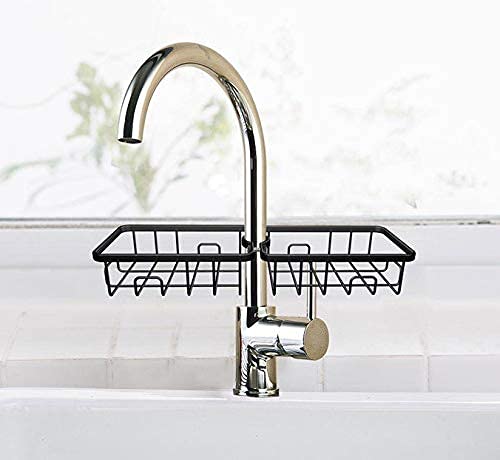 Styxon 2 Pcs Faucet Storage Soap Sponge Dish Hanging Holder Metal Sink Caddy Organizer Drainer Clamp Rack for Kitchen Bathroom Tap Rack - Standard | Metal, Black (2 Pic Soap Sponge Dish) - Image 3
