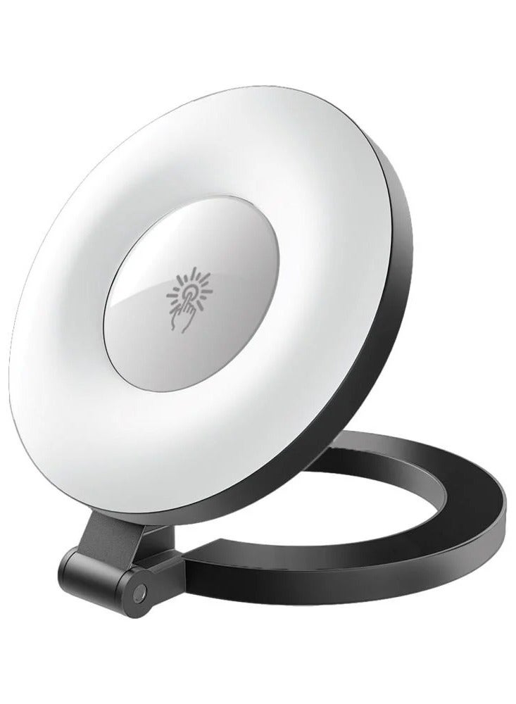 ضوء سيلفي LED حلقي محمول وقابل للشحن مع مشبك للهاتف باللون الأبيض - Image 1