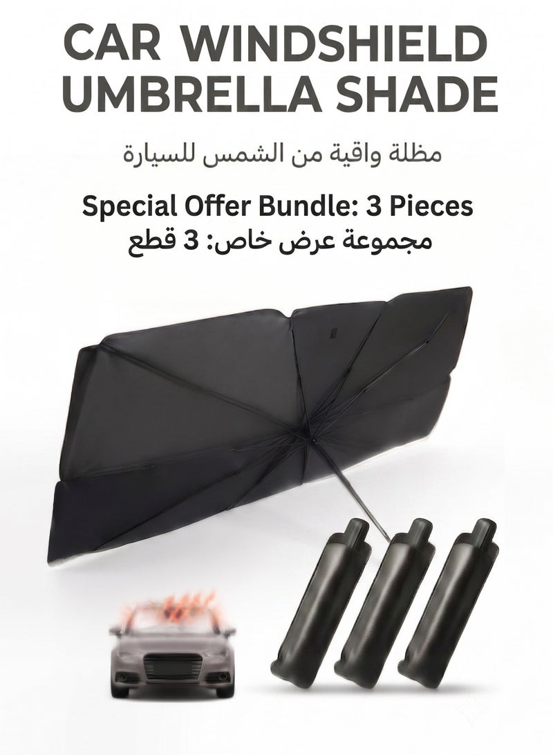 3Q The smart, portable car sunshade features three thick, heat-insulating, sun-reflective layers with a heavy-duty stainless steel frame for superior, long-lasting protection for your vehicle. Bundle ( 3pcs ) - Image 1