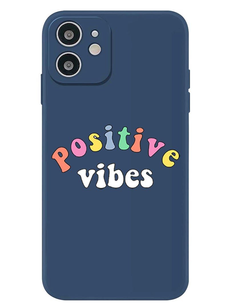 Theodor Protective Slim Fit Case Liquid Silicone Cover with Full Body Protection Anti-Scratch Shockproof Case For iPhone 12 Blue  - Positive Vibes copy - Image 1