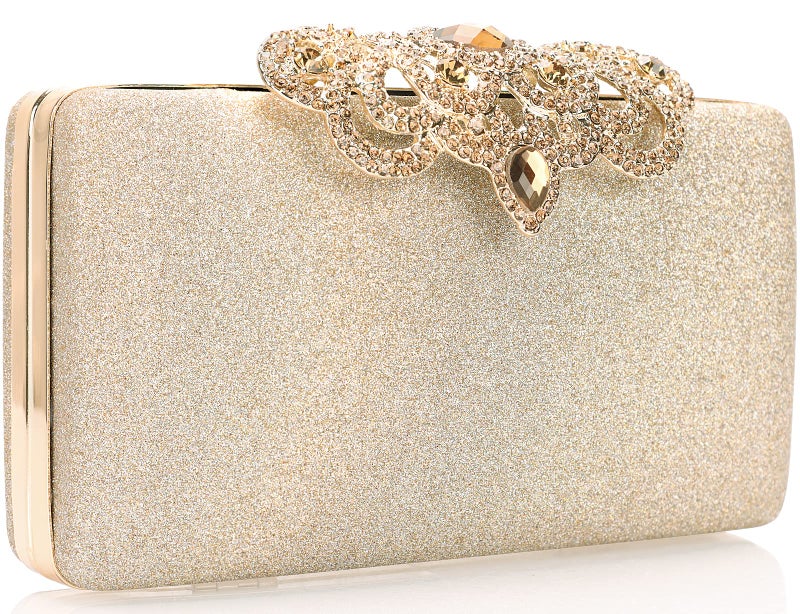 DEXMAY DM Dexmay Glitter Clutch Bag with Rhinestone Crown Clasp Women Evening Handbag Formal Party Purse Gold - Image 2