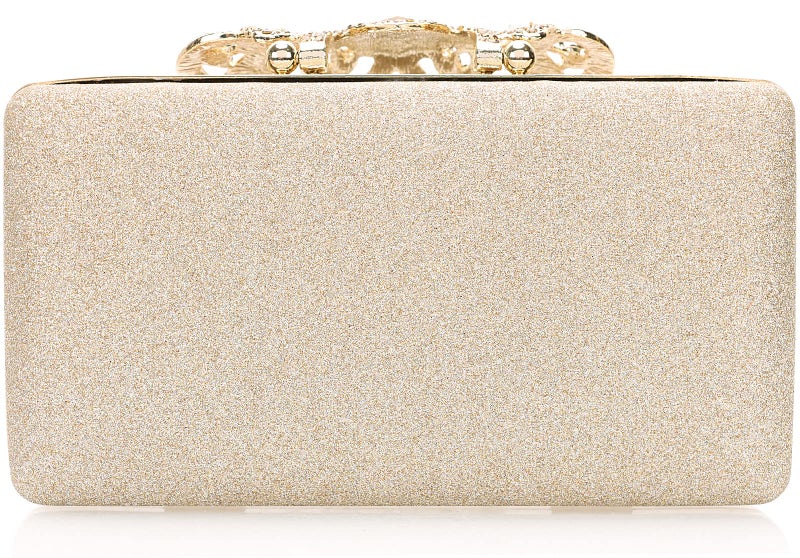 DEXMAY DM Dexmay Glitter Clutch Bag with Rhinestone Crown Clasp Women Evening Handbag Formal Party Purse Gold - Image 3