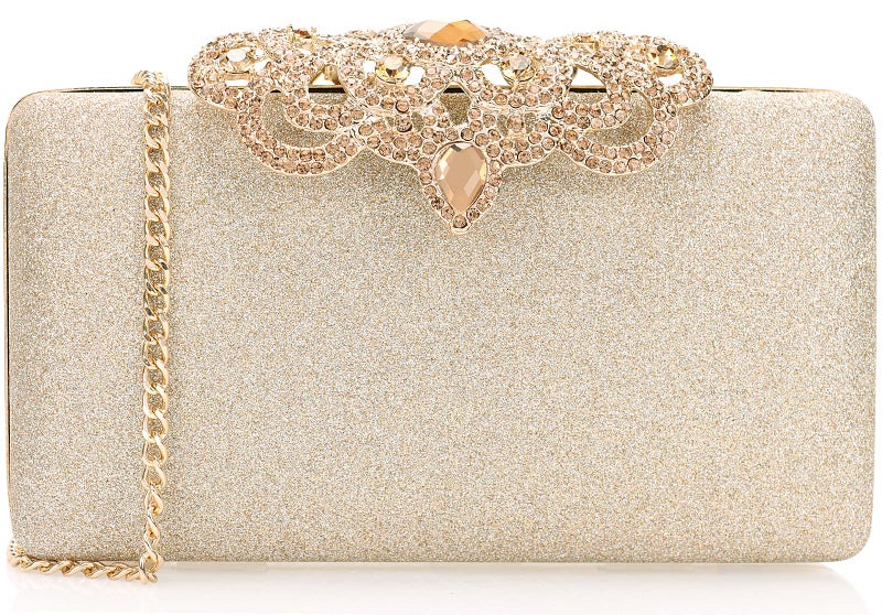 DEXMAY DM Dexmay Glitter Clutch Bag with Rhinestone Crown Clasp Women Evening Handbag Formal Party Purse Gold - Image 1