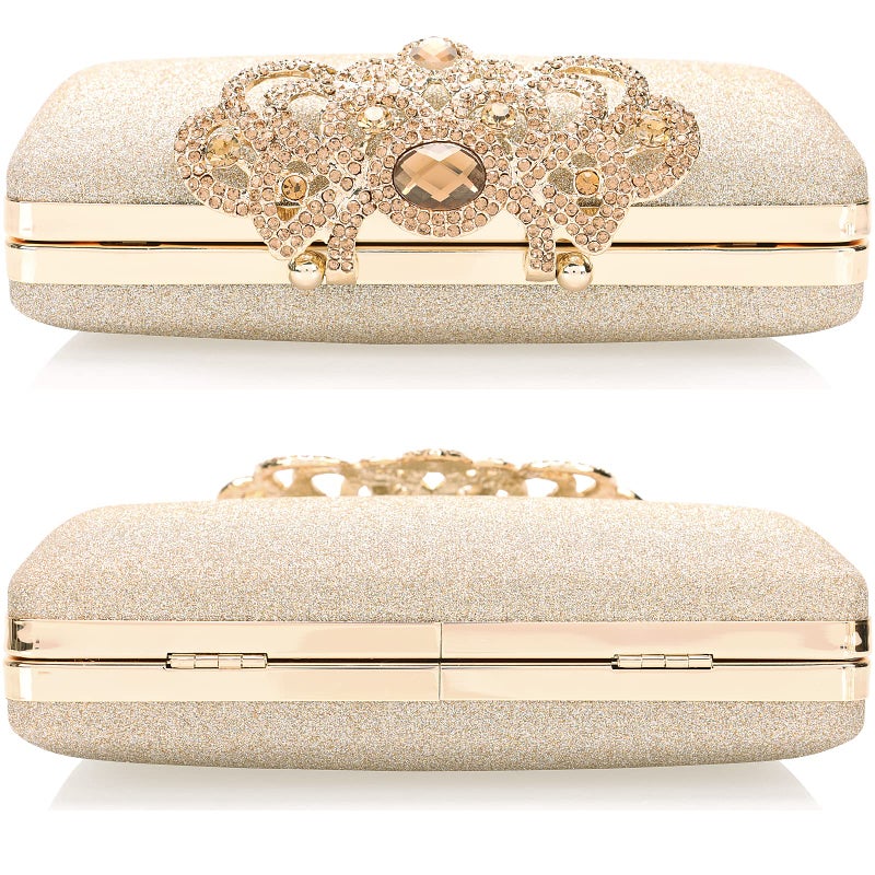 DEXMAY DM Dexmay Glitter Clutch Bag with Rhinestone Crown Clasp Women Evening Handbag Formal Party Purse Gold - Image 5