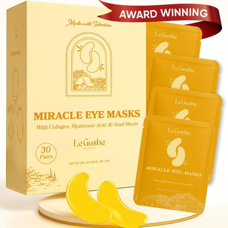 LE GUSHE Gold Under Eye Patches for Puffy Eyes and Dark Circles (30 Pairs) - Hydrating Collagen Under Eye Masks with Snail Mucin - Soothing Puffy Eyes Treatment for Women & Men - Bridesmaid Gifts - Image 1