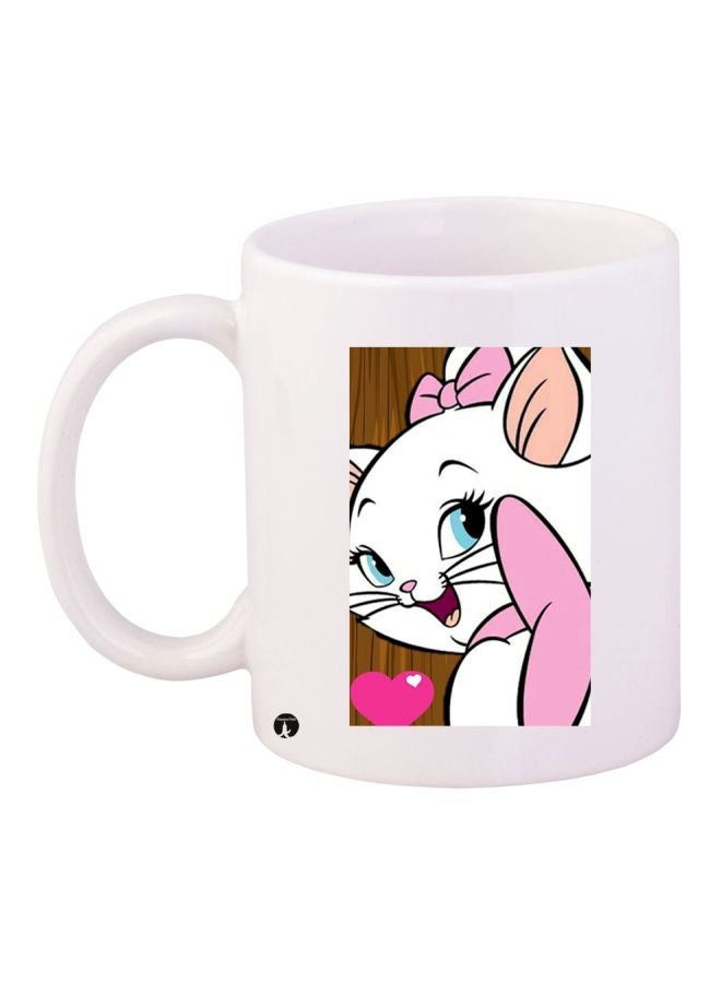 RYN Kitty Printed Coffee Mug White/Pink/Brown 11ounce
