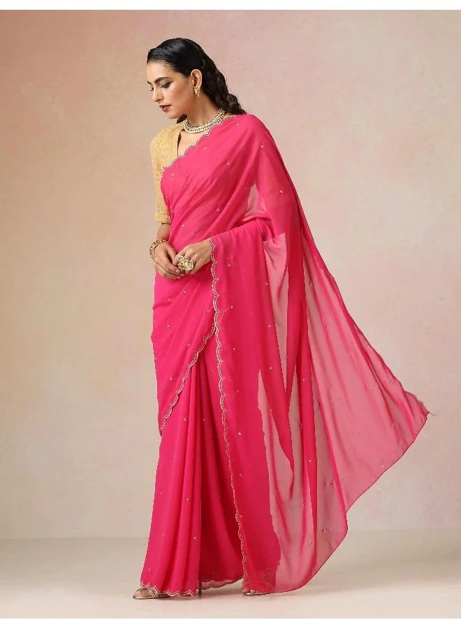 trueBrowns trueBrowns Pink Georgette Embroidered Saree With unstitched Blouse