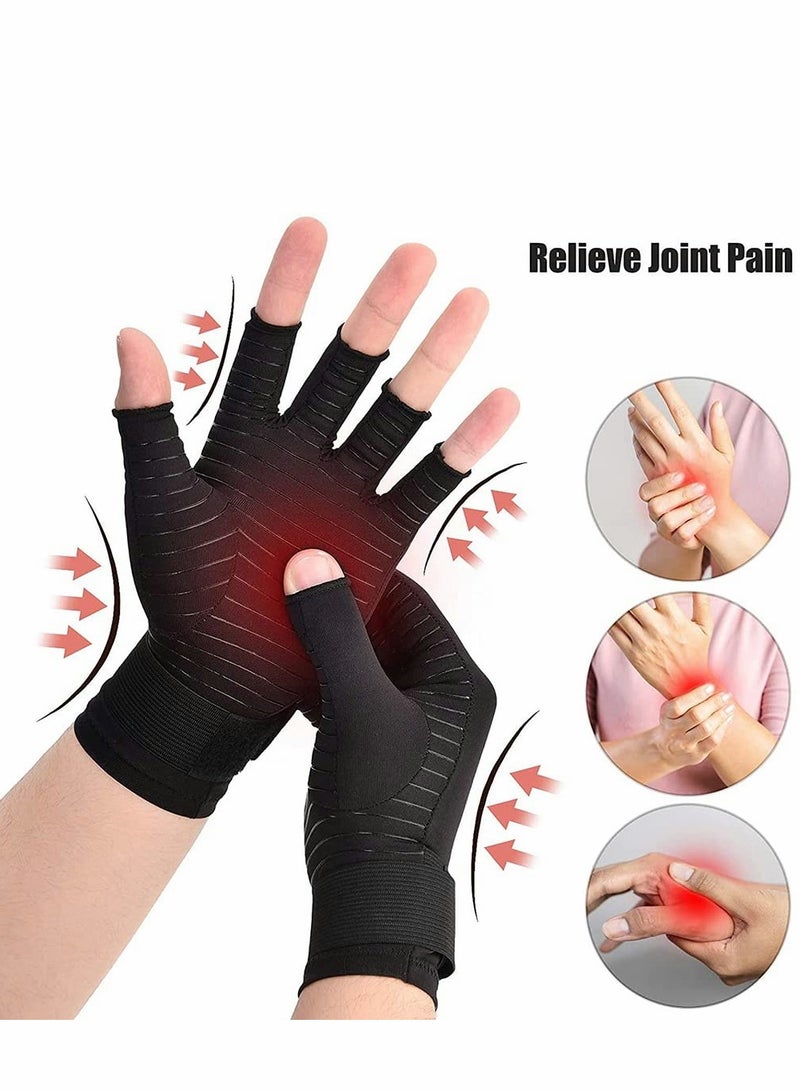 Excefore Copper Fiber Pressure Gloves,Copper Wrist Support Brace Fingerless Glove with Adjustable Strap, for Men and Women Sports and Fitness Non-slip Half-knuckle Training Gloves Copper Ion Wrist - Image 2