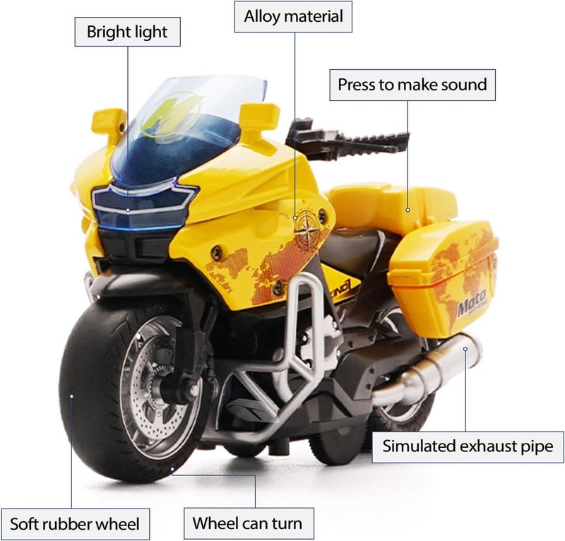 FEXXA Police Motorcycle Toy - Pull Back Motorcycle Toys, Tiny Gift with Music Lighting, Latte Motorcycles Toy for Kids Boys Age 3-8 Year Old [NEW] (Moto-Fighting-Yellow) - Image 5