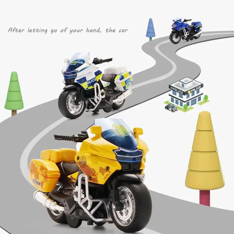 FEXXA Police Motorcycle Toy - Pull Back Motorcycle Toys, Tiny Gift with Music Lighting, Latte Motorcycles Toy for Kids Boys Age 3-8 Year Old [NEW] (Moto-Fighting-Yellow) - Image 2