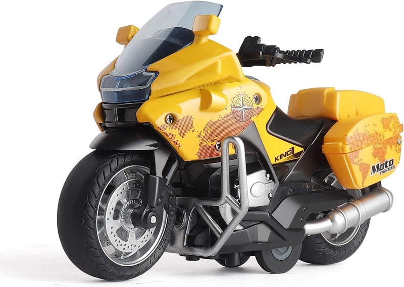 FEXXA Police Motorcycle Toy - Pull Back Motorcycle Toys, Tiny Gift with Music Lighting, Latte Motorcycles Toy for Kids Boys Age 3-8 Year Old [NEW] (Moto-Fighting-Yellow) - Image 1