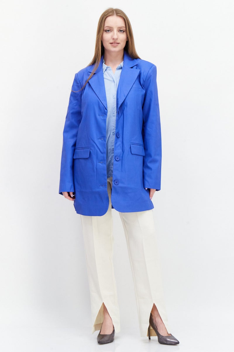 NA-KD Women Regular Fit Plain Blazer, Blue - Image 2