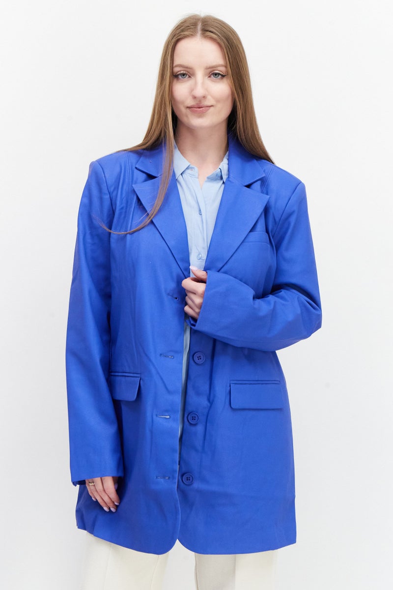 NA-KD Women Regular Fit Plain Blazer, Blue - Image 1