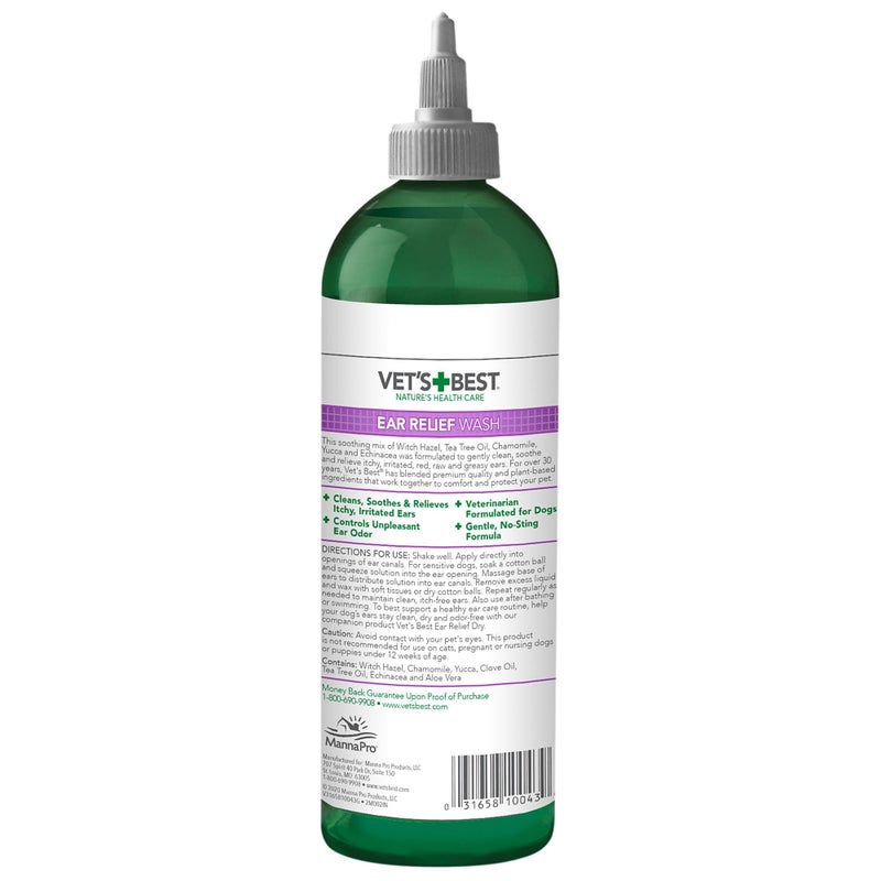 Vet's Best Dog Ear Relief Wash - Alcohol-Free No-Sting Formula - Controls Odors & Itching - Cleans Wax & Debris - 16 Ounces - Image 2