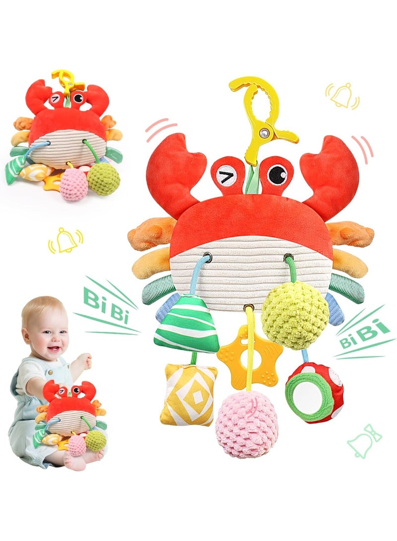 Car Seat Toys for Babies 0–12 Months – Hanging Baby Activity Toy for Car Seat, Stroller, Crib & Gym – Infant Plush Rattle with Mirror, Crinkle, Clip-On for Boys & Girls - Image 1