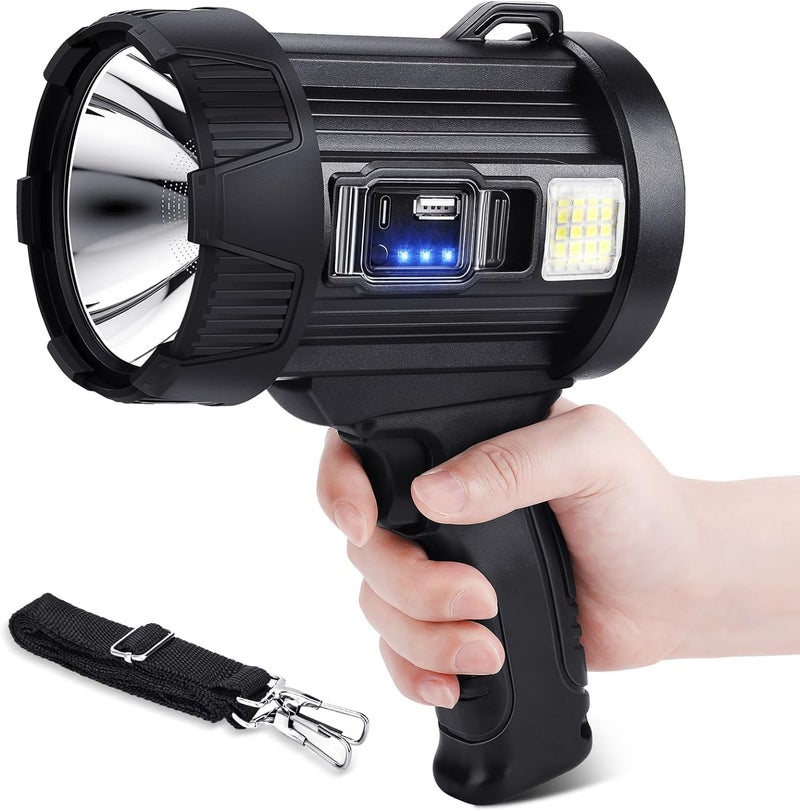 BLURISM Rechargeable Spotlight 90000 Lumens Handheld Hunting Flashlight Led Spot Light with Cob Light and Solar Panels Lightweight and Super Bright Spotlight for Hunting Boating Camping - Image 1