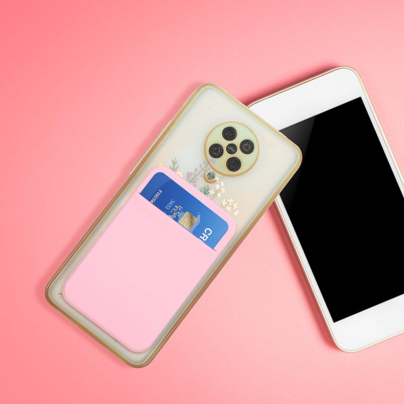 2Pcs Light Pink Stretch Elastic Fabric Adhesive Phone Card Holder Back Wallet Pocket - Image 5