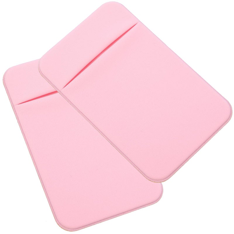 2Pcs Light Pink Stretch Elastic Fabric Adhesive Phone Card Holder Back Wallet Pocket - Image 2
