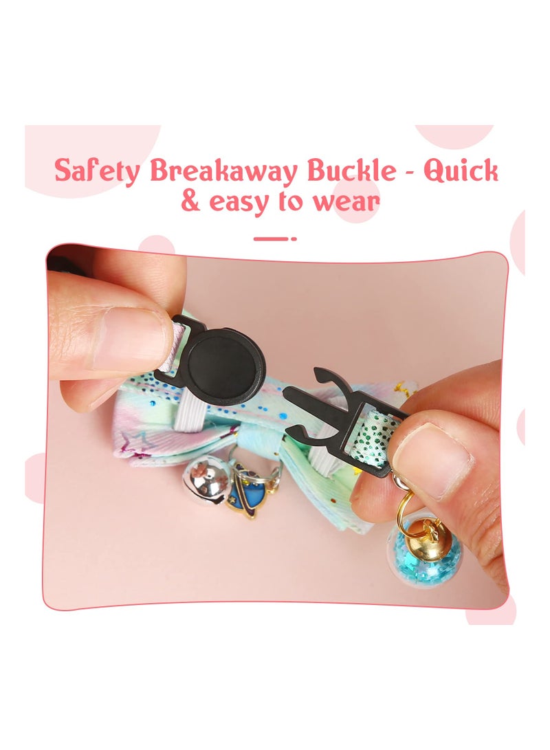 2 Pack Adjustable Cute Cat Collars with Removable Bow Ties and Bells, Safety Patterns for Kittens, Fits Neck Sizes 8 to 11.5 Inches - Image 4