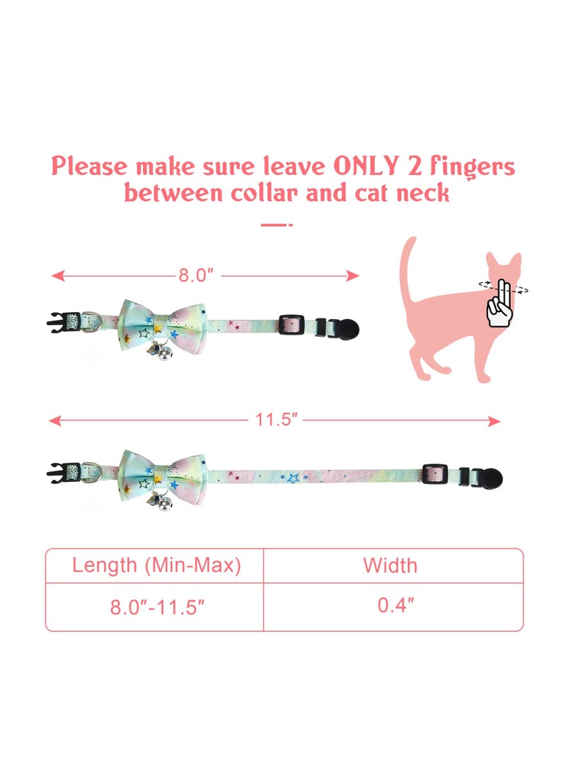 2 Pack Adjustable Cute Cat Collars with Removable Bow Ties and Bells, Safety Patterns for Kittens, Fits Neck Sizes 8 to 11.5 Inches - Image 5