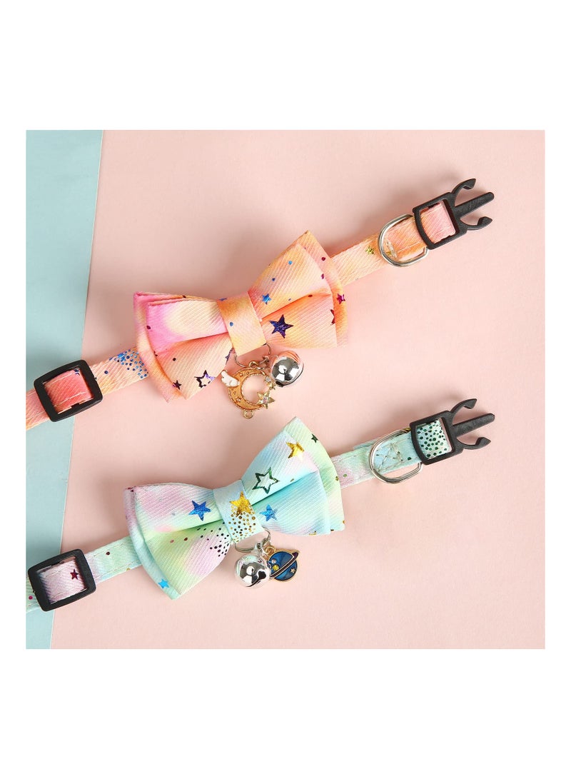2 Pack Adjustable Cute Cat Collars with Removable Bow Ties and Bells, Safety Patterns for Kittens, Fits Neck Sizes 8 to 11.5 Inches - Image 3