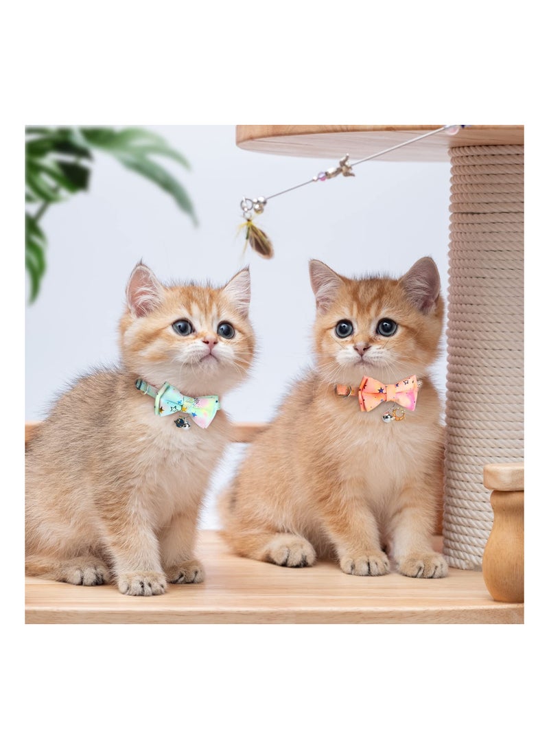 2 Pack Adjustable Cute Cat Collars with Removable Bow Ties and Bells, Safety Patterns for Kittens, Fits Neck Sizes 8 to 11.5 Inches - Image 2
