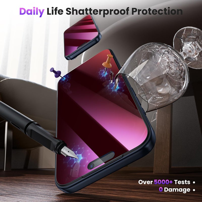WSKEN for iPhone 17 Pro Privacy Screen Protector - Purple Gradient Anti Blue Light Eye Protection [Auto-Dust Removal] Shatterproof Tempered Glass Screen Protector 17 Pro, 2 Pack - Image 2